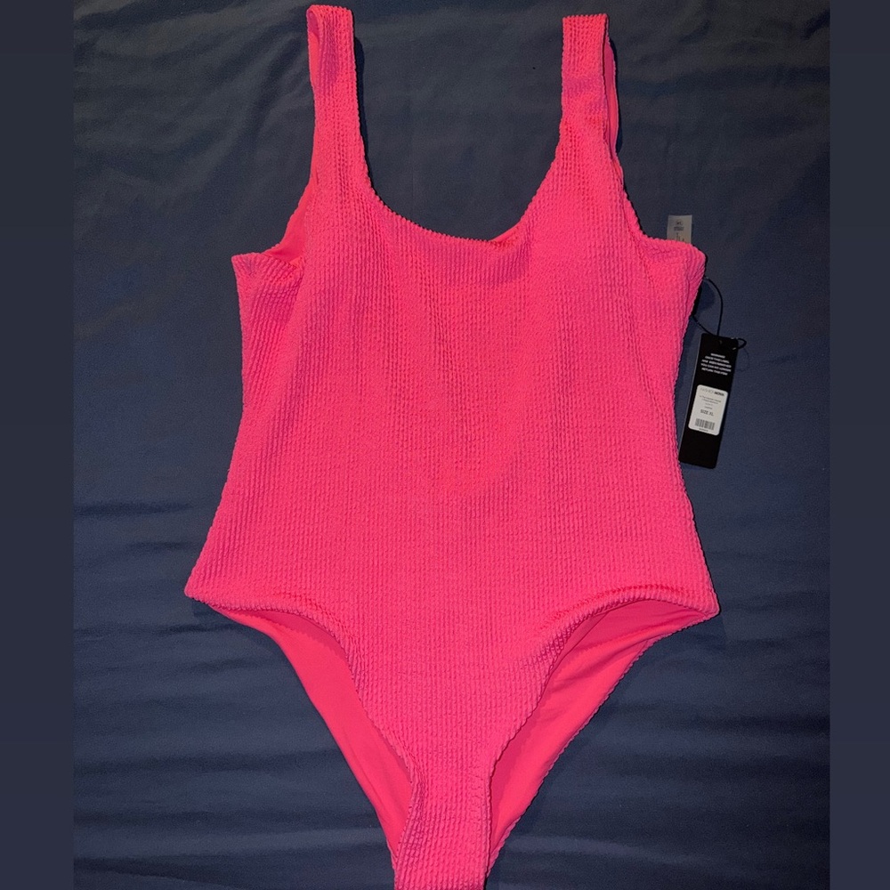 NWT Fashion Nova Neon Pink Textured One-Piece Swimsuit - XL